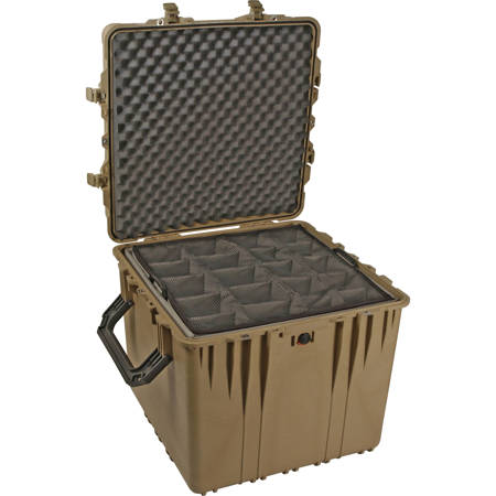Pelican 0350 20" Cube Watertight Case with Padded Dividers & Wheels - Desert Tan