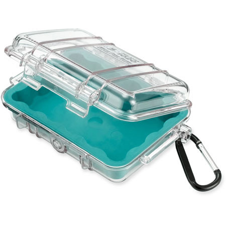 Pelican 1020 Watertight Micro Case, Rubber Liner,Clear/Aqua