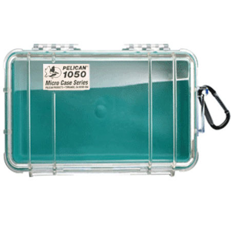 Pelican PC1050CAQ Watertight Micro Case, Rubber Liner, Clear/Aqua