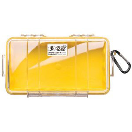 Pelican 1060 Watertight Hard Micro Case with Rubber Liner - Clear Case with Yellow Liner