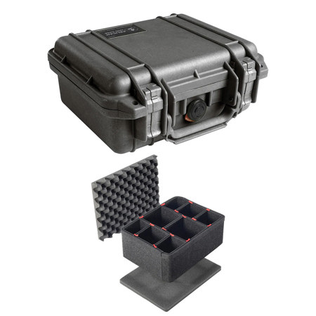 Pelican 1200 Watertight Mini-S Hard Case with Foam Insert, Bundle with TrekPak Divider Kit, Black