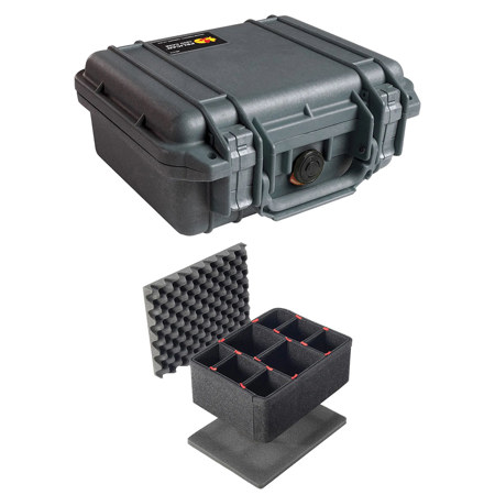 Pelican 1200 Watertight Mini-S Hard Case, Bundle with Divider Kit, Black