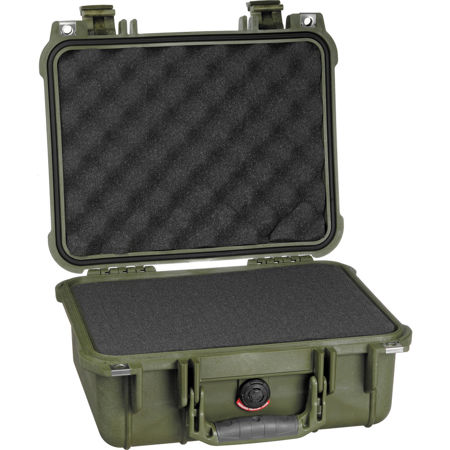 Pelican 1400 Small Case with Foam, 4" Bottom Depth, Olive Drab Green