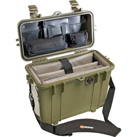 Pelican 1430 Top Loader Watertight Case With Office Dividers, Olive Drab Green