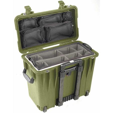 Pelican 1440 Top Loader Watertight Case, with Padded Dividers & Wheels, Olive