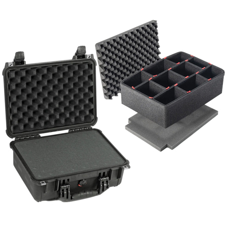 Pelican 1450 Watertight Hard Case with Foam Insert, Bundle with TrekPak Case Divider Kit, Black