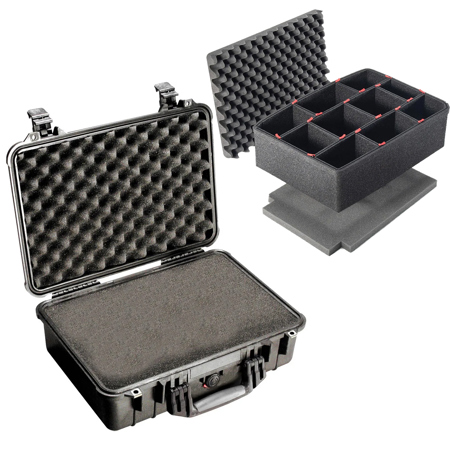 Pelican 1500 Watertight Hard Case with Foam Insert, Bundle with TrekPak Dividers, Black