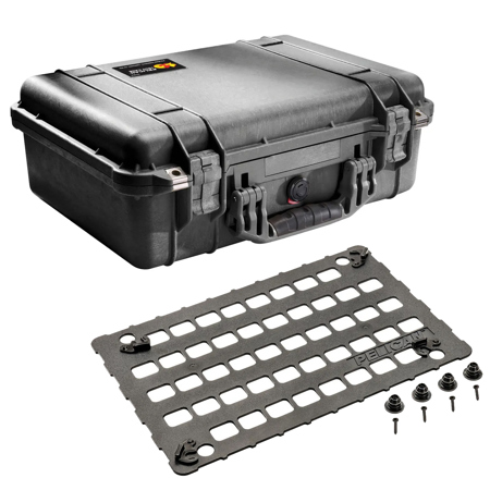 Pelican 1500 Watertight Hard Case with Foam Insert, Bundle with 1500MP EZ Click MOLLE Panel Lid Organizer, Black