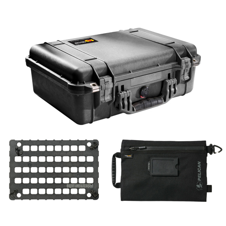 Pelican 1500 Watertight Hard Case, w/Panel Lid Organizer & Storage Pouch, Black