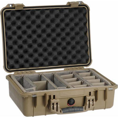 Pelican 1500 Watertight Hard Case with Padded Dividers - Desert Tan