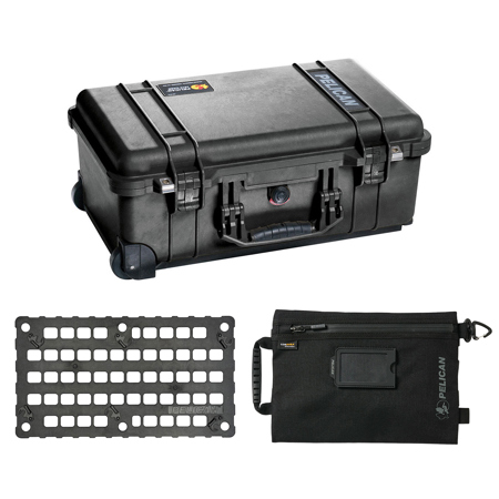 Pelican 1510 Protector Watertight Wheeled Hard Case without Foam Insert, Bundle with 1510MP Panel Lid Organizer and SPL ModPak Large Storage Pouch, Black