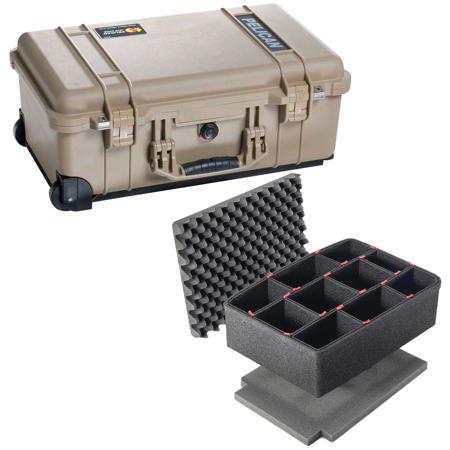Pelican 1510 Watertight Wheeled Carry On Hard Case, Desert Tan, Bundle with Foam Insert