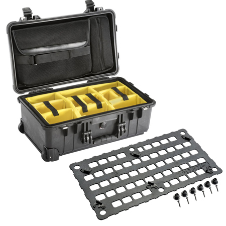 Pelican 1510SC Watertight Wheeled Carry On Hard Studio Case with Yellow Foam Dividers, Bundle with 1510MP MOLLE Panel Lid Organizer, Black
