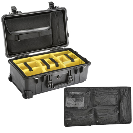 Pelican 1510SC Watertight Wheeled Carry On Hard Studio Case with Yellow Foam Dividers, Bundle with 1519 Lid Organizer, Black