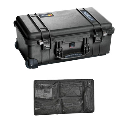 Pelican 1510TP Watertight Wheeled Carry-On Hard Case with Divider System, Bundle with PC1519 Lid Organizer, Black