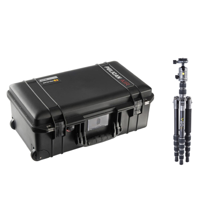 Pelican 1535TP Alr Wheeled Carry-On Case with TrekPak Divider System, Black, Bundle with Vanguard VEO 3 GO 235AB Al Travel Tripod with T-50 Ball Head