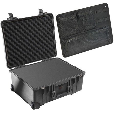 Pelican 1560 Watertight Hard Case with Foam, Black, with PC1569 Lid Organizer