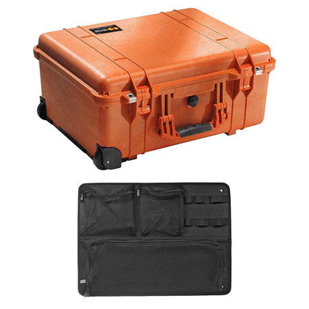 Pelican 1560 Watertight Wheeled Hard Case with Cubed Foam, Orange, Bundle with PC1569 Lid Organizer