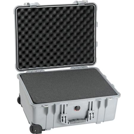 Pelican 1560 Watertight Hard Case with Cubed Foam Interior & Wheels - Silver