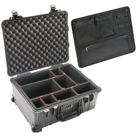 Pelican 1560TP Hard Case w/TrekPak Divider System, Black, w/PC1569 Lid Organizer