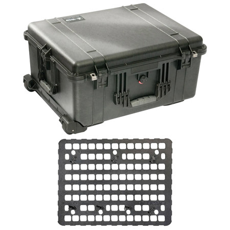 Pelican 1610 Watertight Wheeled Hard Case with Cubed Foam, Bundle with 1610MP EZ Click MOLLE Panel Lid Organizer, Black