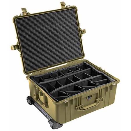 Pelican 1610 Watertight Hard Case with Dividers & Wheels - Olive Drab Green