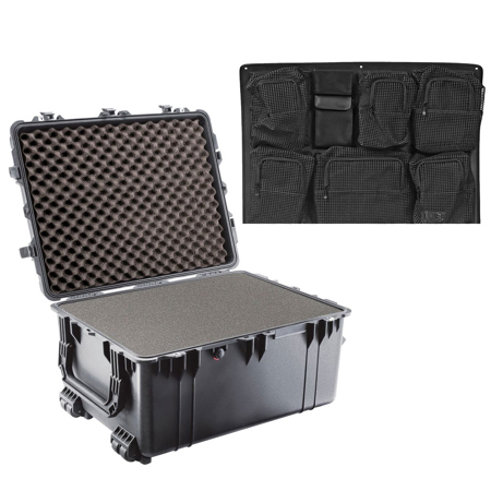 Pelican 1630 Watertight Wheeled Transport Hard Case with Cubed Foam Insert, Bundle with 1639 Lid Organizer, Black