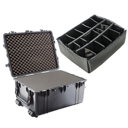Pelican 1630 Watertight Wheeled Transport Hard Case with Cubed Foam Insert, Bundle with 1635 Padded Divider Set, Black