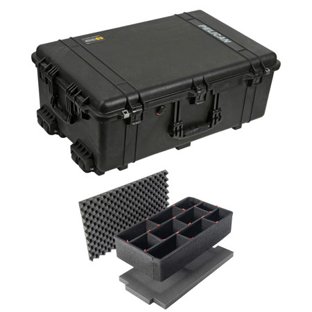 Pelican 1650 Watertight Wheeled Hard Case with Foam Insert, Bundle with TrekPak Divider Kit, Black