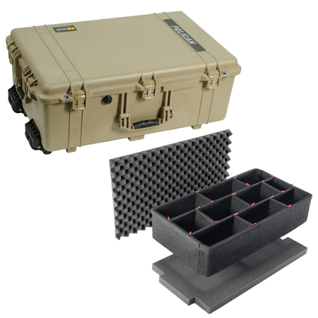 Pelican 1650 Watertight Wheeled Hard Case, Desert Tan, Bundle with Foam Insert