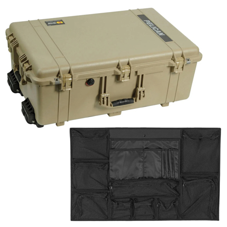 Pelican 1650 Watertight Wheeled Hard Case, Desert Tan, Bundle with 1659 Lid Organizer