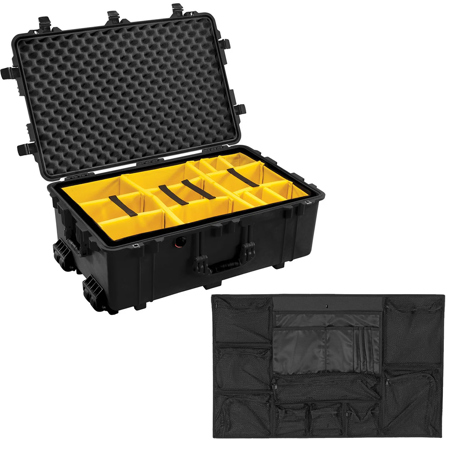 Pelican 1650 Watertight Wheeled Hard Case with Yellow Divider Set, Bundle with 1659 Lid Organizer, Black