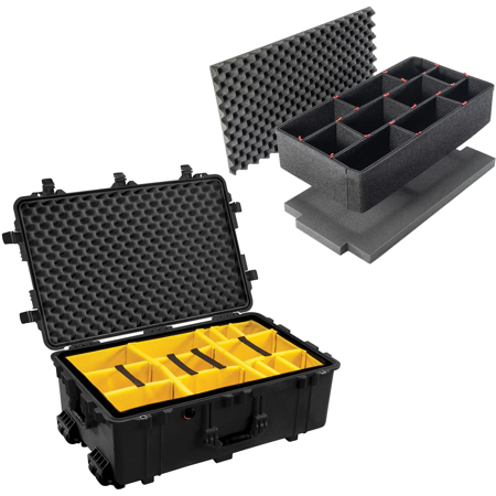 Pelican 1650 Watertight Wheeled Hard Case with Yellow Divider Set, Bundle with TRekPak Dividers, Black
