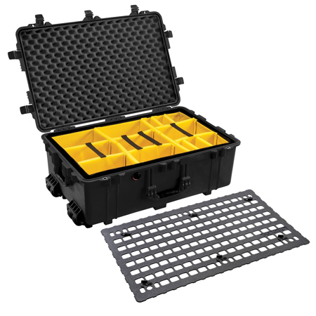 Pelican 1650 Watertight Wheeled Hard Case with Yellow Divider Set, Bundle with 1650MP EZ Click MOLLE Panel Lid Organizer, Black