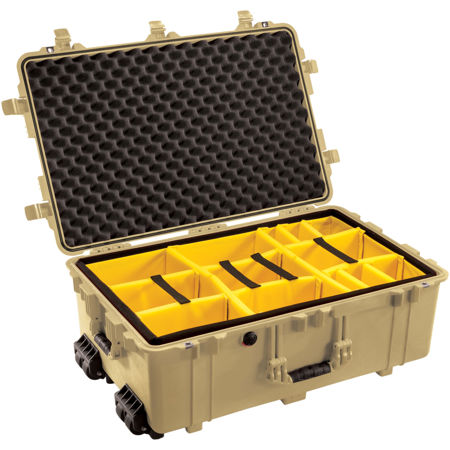 Pelican Waterproof Carry-on-Case with Yellow/Black Divider Set & Wheels - Tan
