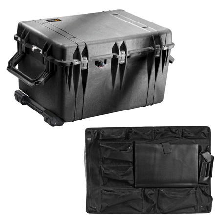 Pelican 1660 Watertight Wheeled Hard Case, Black, w/PC1669 Photo Lid Organizer