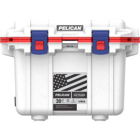 Pelican 30QT America 250 Limited Edition Elite Cooler, White/Red/Blue