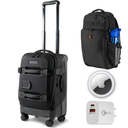 Pelican 22" Aegis 39L Carry-On Rolling Hybrid Duffel Bag, Black + Backpack + Apple AIRTAG + Dual Wall Charger