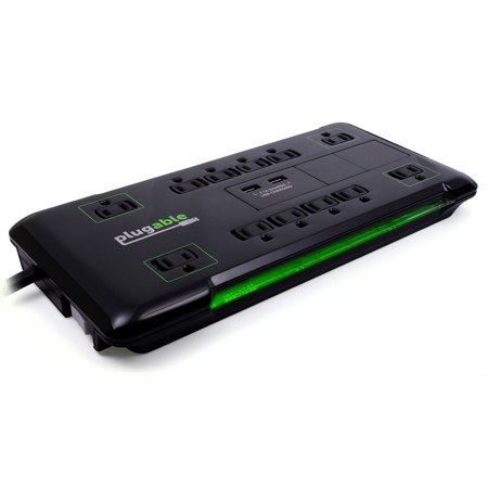 Plugable 12-Outlet Power Strip with 2-Port USB Charger and 6' Cable