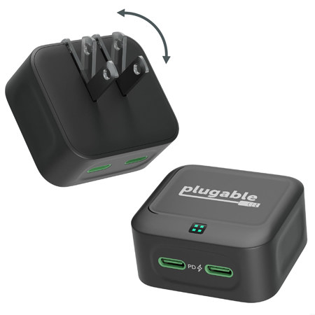 Plugable 40W Dual USB-C Charger, Black