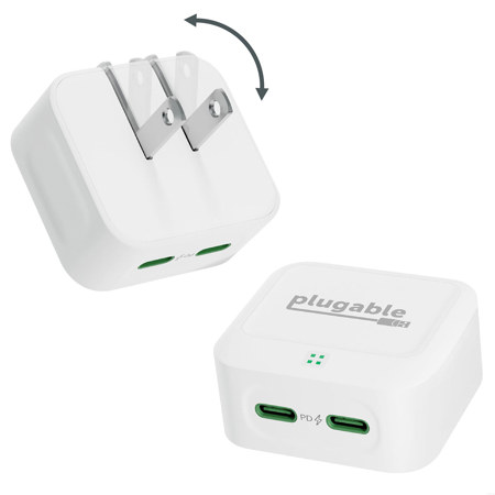 Plugable 40W Dual USB-C Charger, White