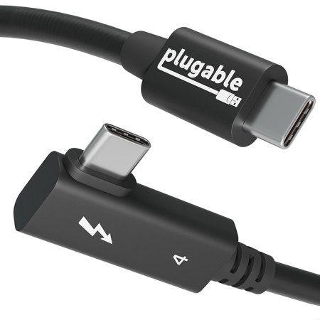 Plugable 2.6' 240W USB-C to Right-Angle USB-C Thunderbolt 4 Cable