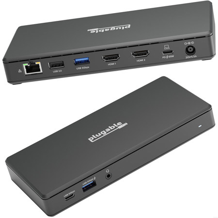 Plugable 9-In-1 USB-C Dual HDMI Display Docking Station with 65W Laptop Charging