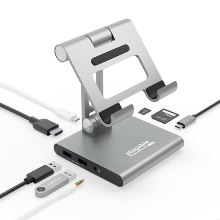 Plugable 8-In-1 USB-C Docking Station with Phone/Tablet/iPad Stand