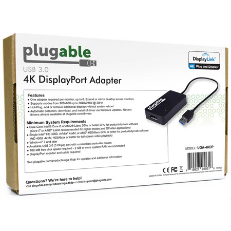 UGA-4KDP Plugable USB3.0 ディスプレイアダプタ 4K