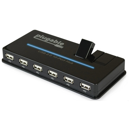 Plugable 10-Port USB-A 2.0 Hub with 20W Power Adapter