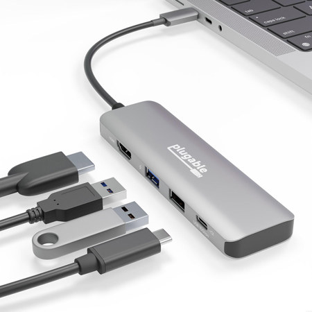 Plugable 4-In-1 100W USB-C Hub, Silver