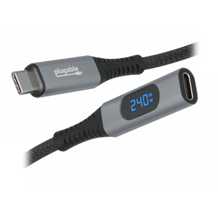 Plugable 3.3' USB-C 3.2 Gen 2 Extension Cable with Multimeter Tester, Silver