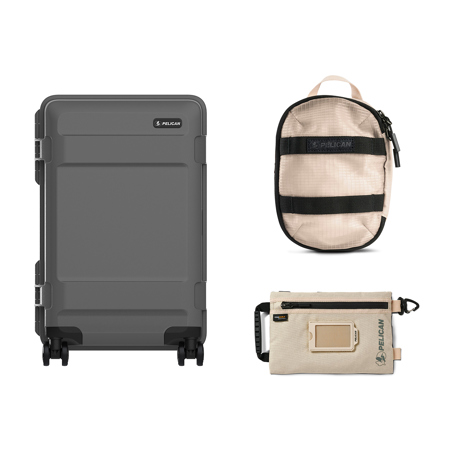 Pelican ATX 22" Waterproof Wheeled Carry-On Travel Hard Case, Charcoal, Bundle with PCS ModPak Packing Cube and SPM ModPak Storage Pouch