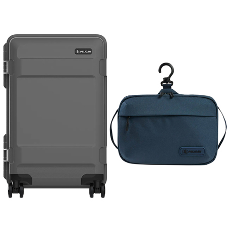 Pelican ATX 22" Waterproof Wheeled Carry-On Hard Travel Case, Charcoal, Bundle with DK5 ModPak Travel Toiletry Bag